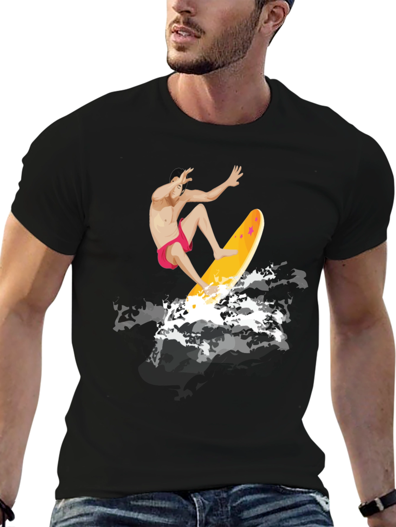 Surfer Graphic T-Shirt - Black Cotton Tee