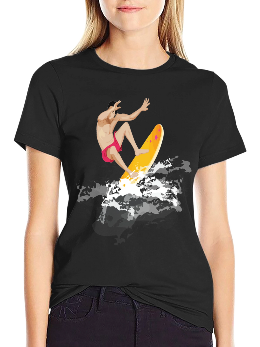 Surfer Graphic T-Shirt - Black Cotton Tee