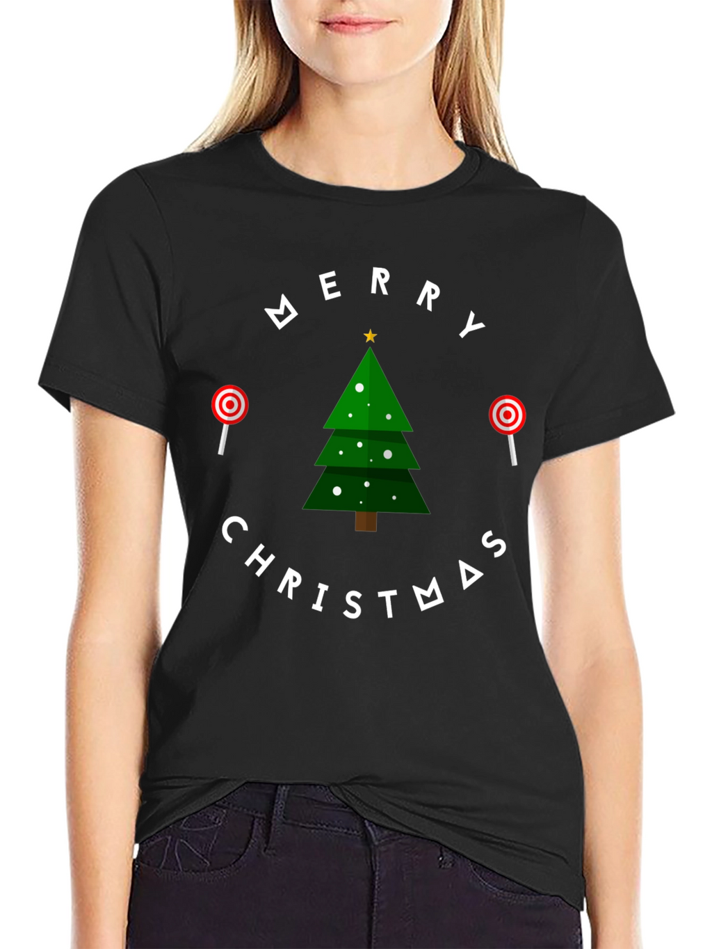 Merry Christmas Tree Graphic Tee - Holiday Festive Shirt