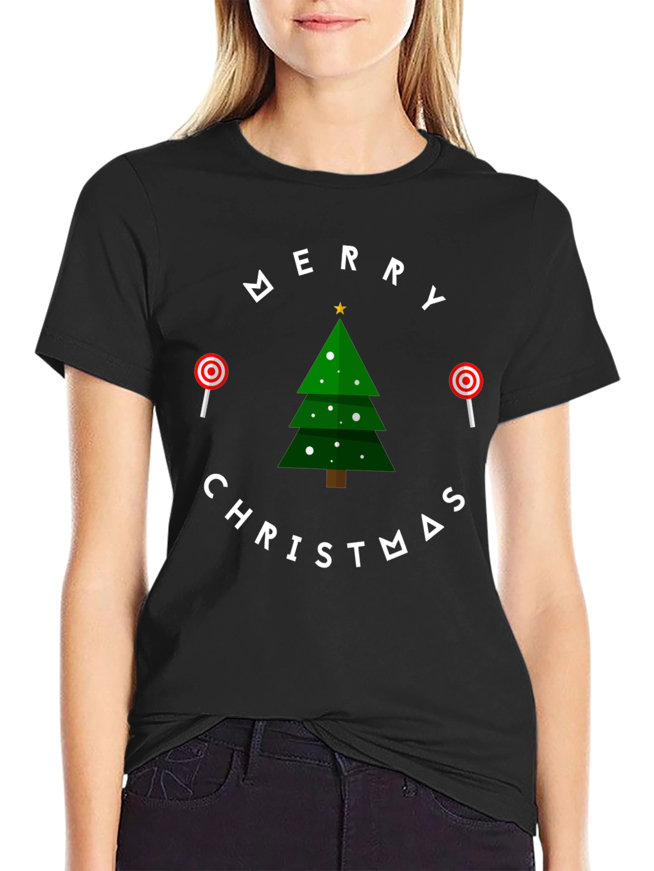 Merry Christmas Tree Graphic Tee - Holiday Festive Shirt