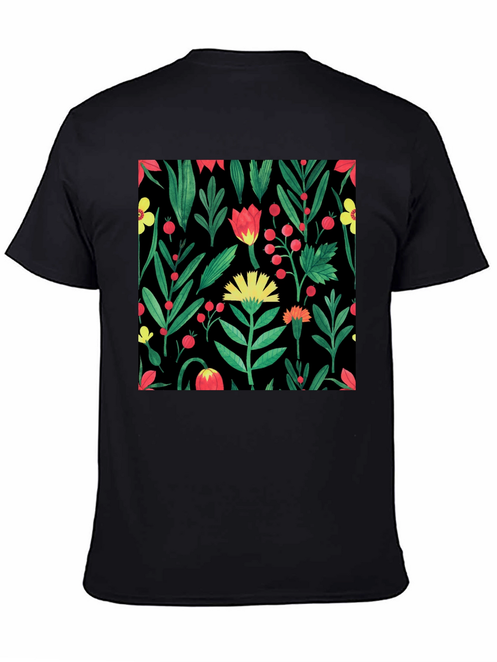 Floral Print Crew Neck T-Shirt - Black