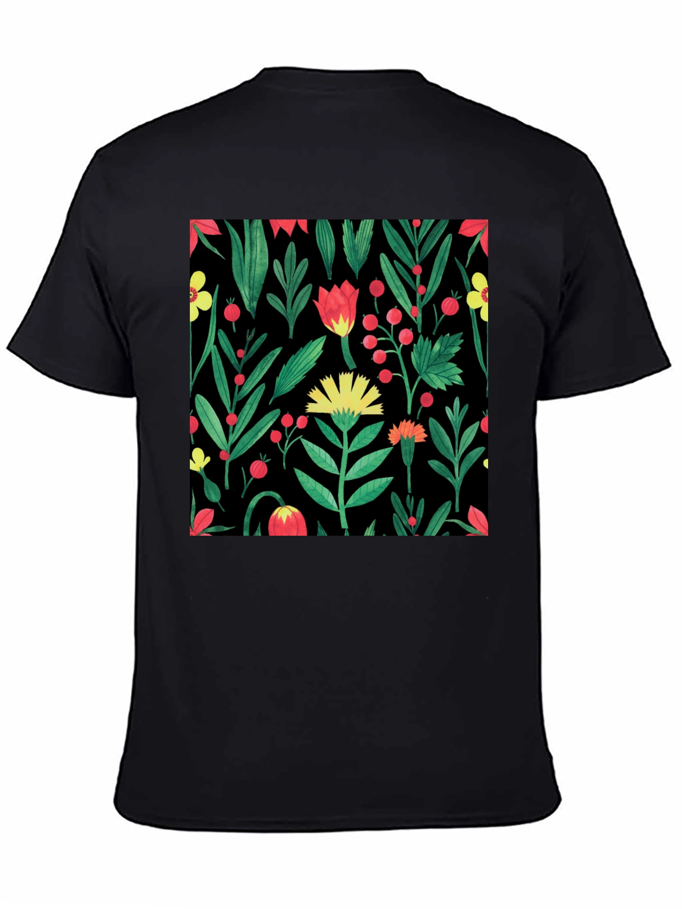 Floral Print Crew Neck T-Shirt - Black
