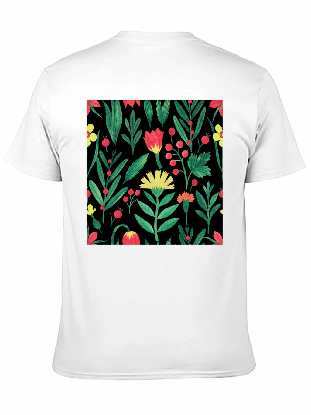 Floral Print Crew Neck T-Shirt - Black