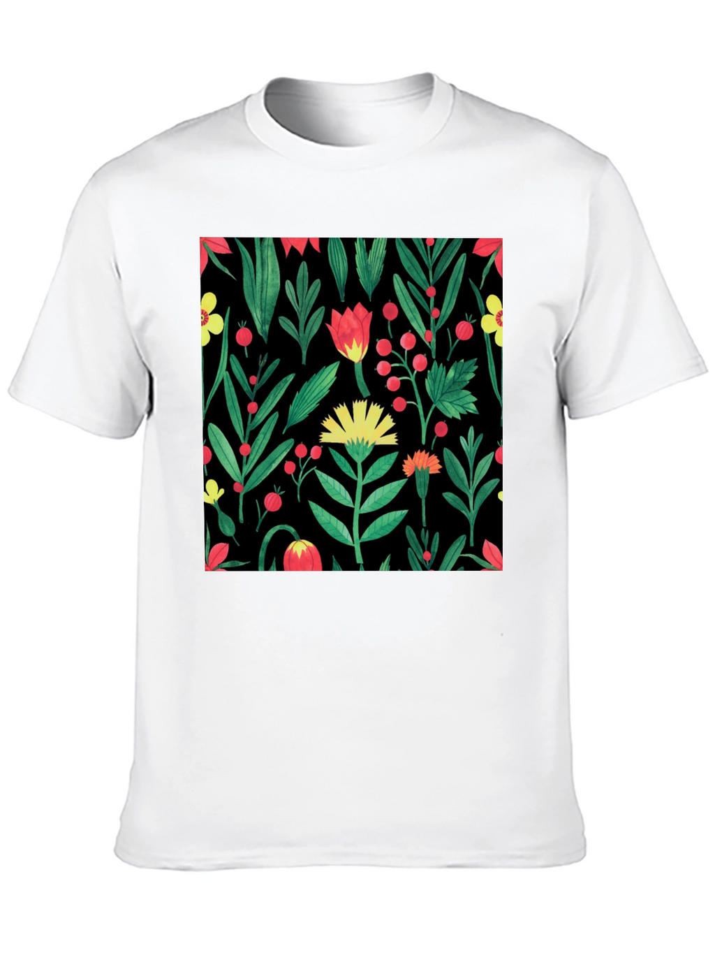 Floral Print Crew Neck T-Shirt - Black