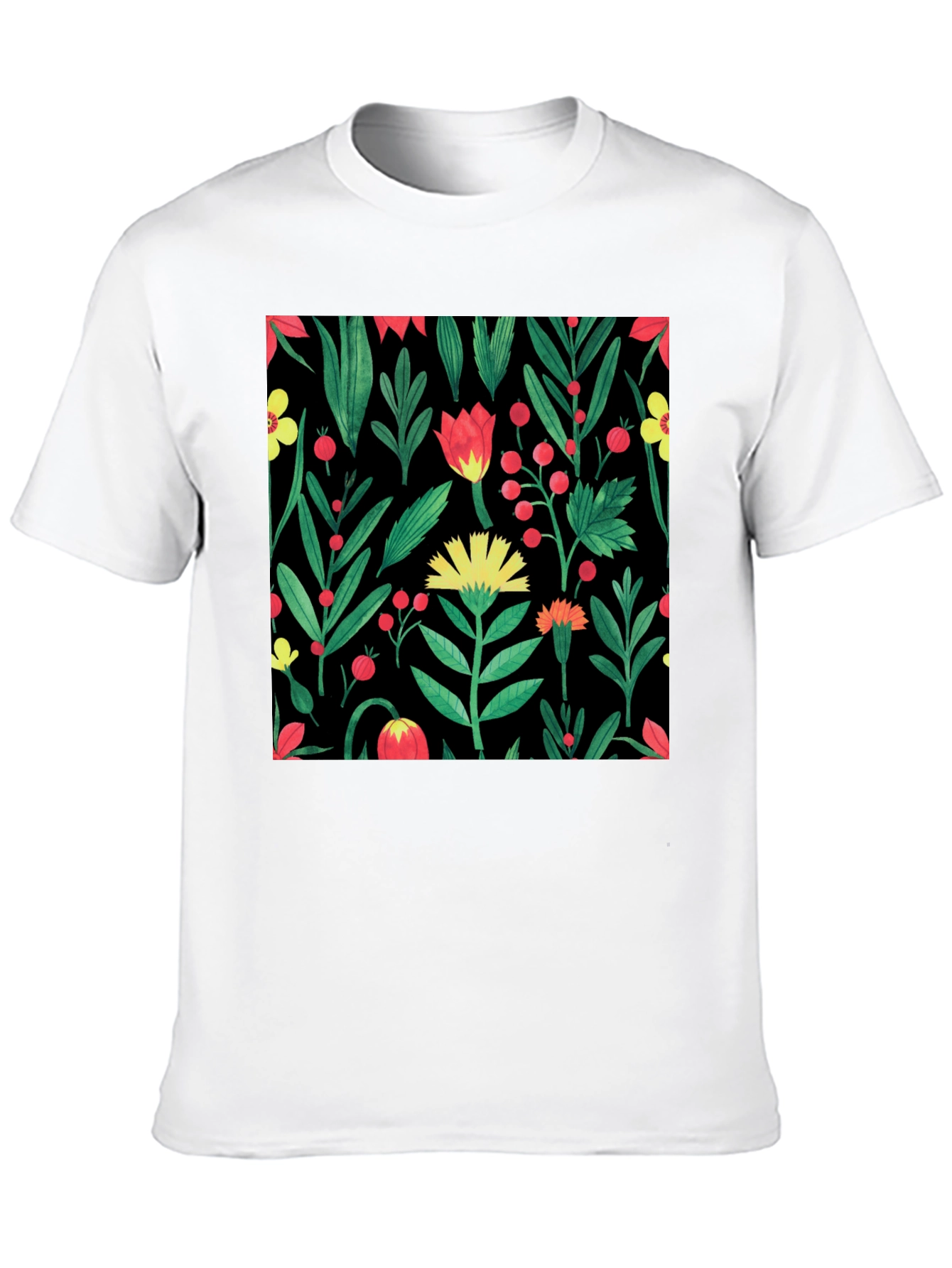 Floral Print Crew Neck T-Shirt - Black