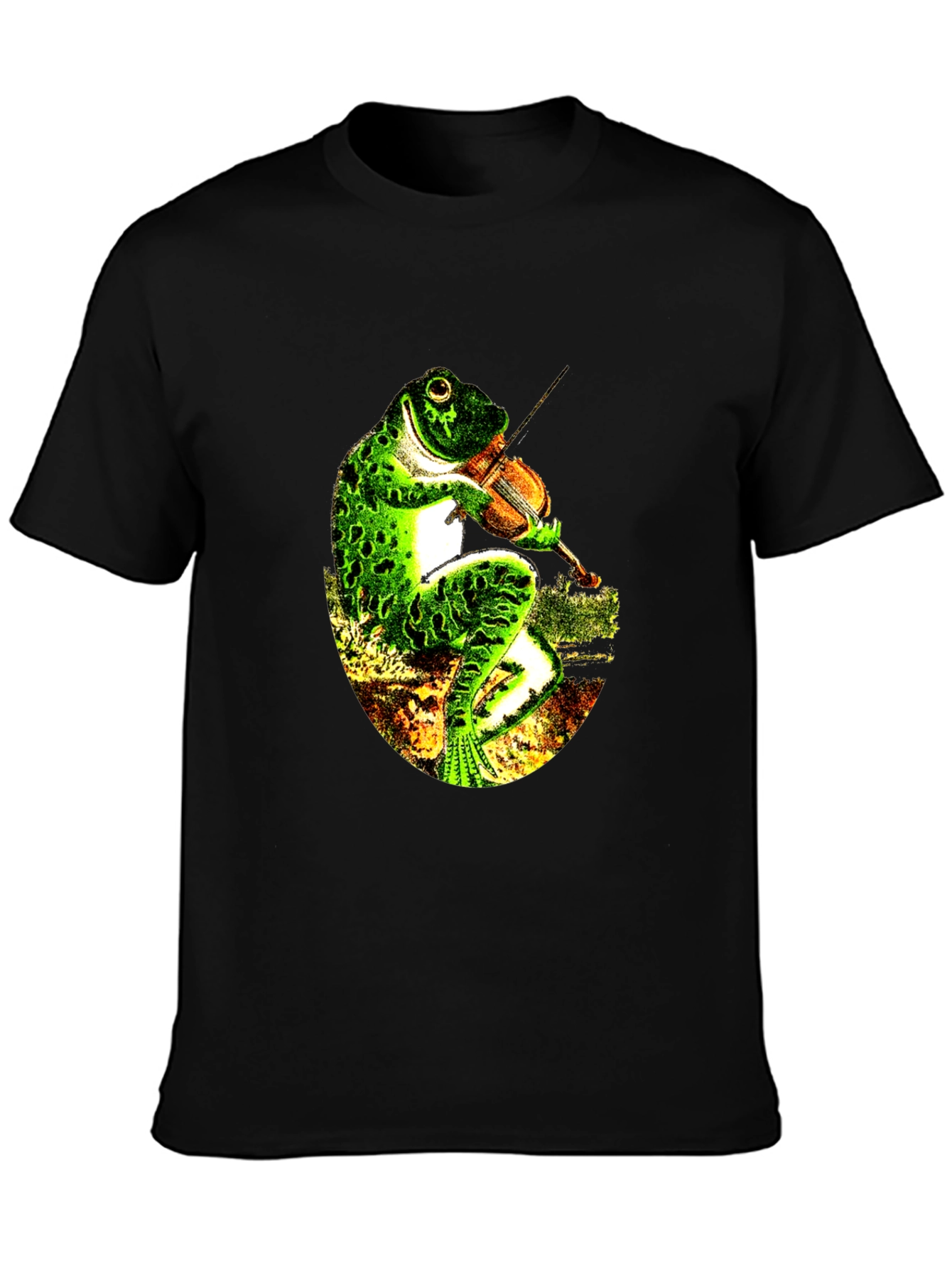 Frog Playing Violin Black T-Shirt