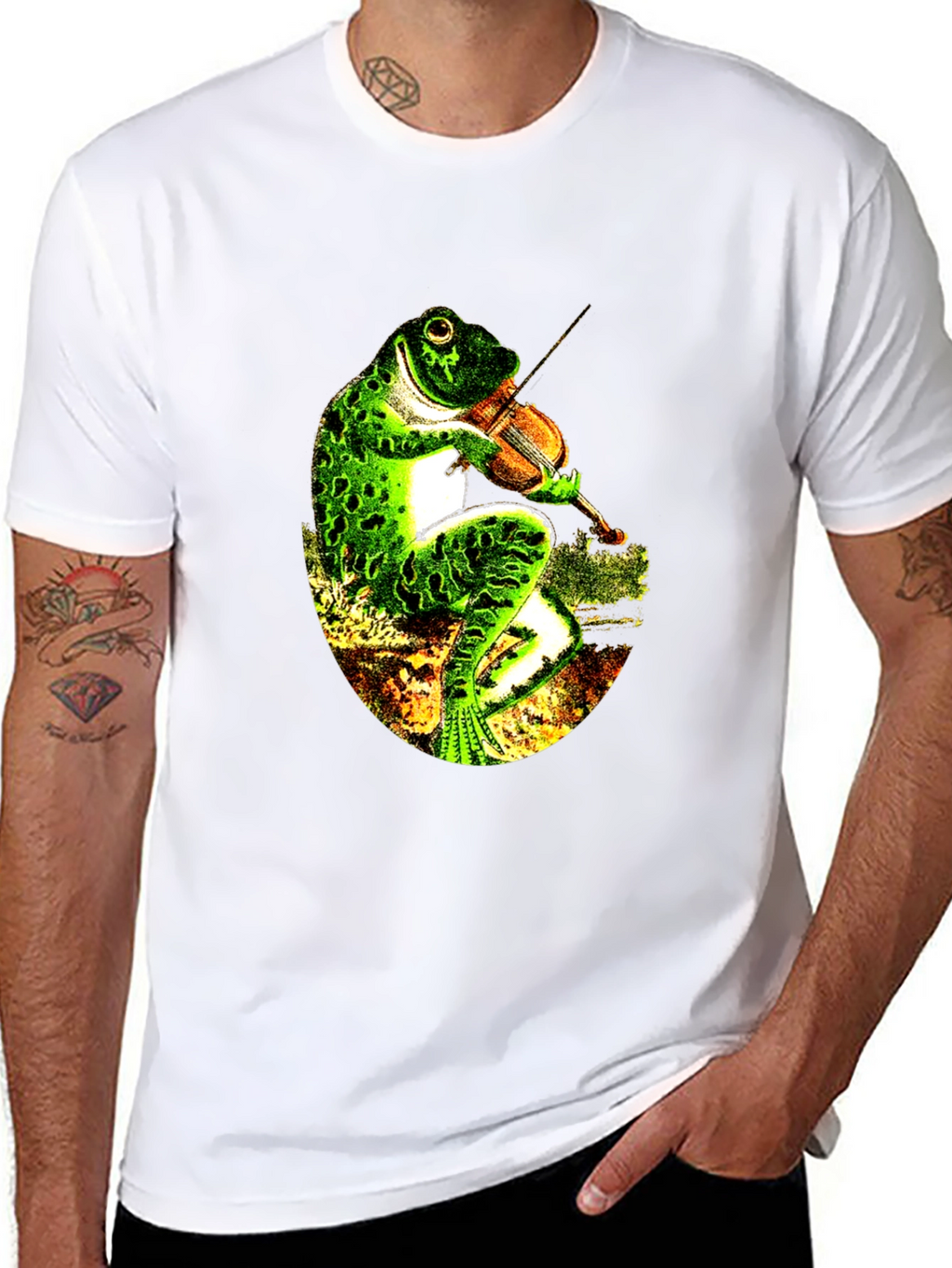 Frog Playing Violin Black T-Shirt