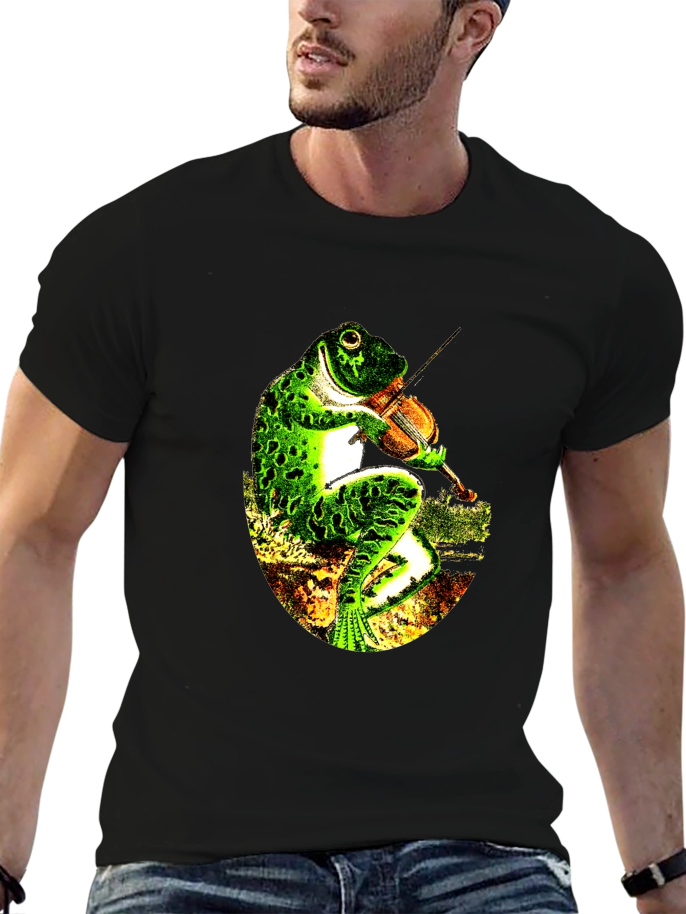 Frog Playing Violin Black T-Shirt