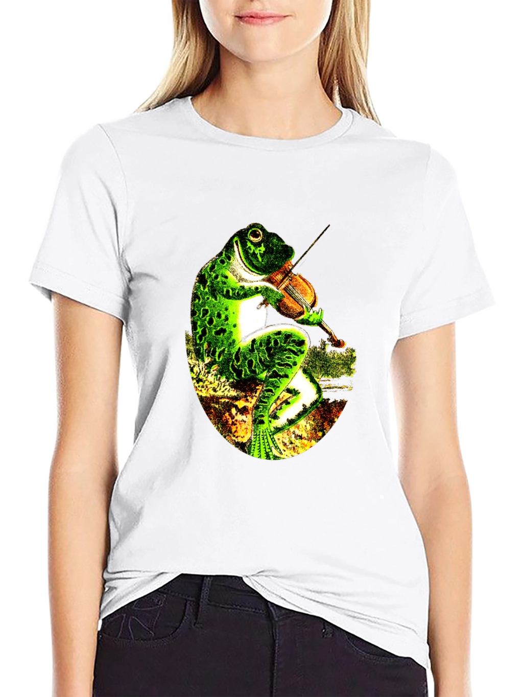 Frog Playing Violin Black T-Shirt