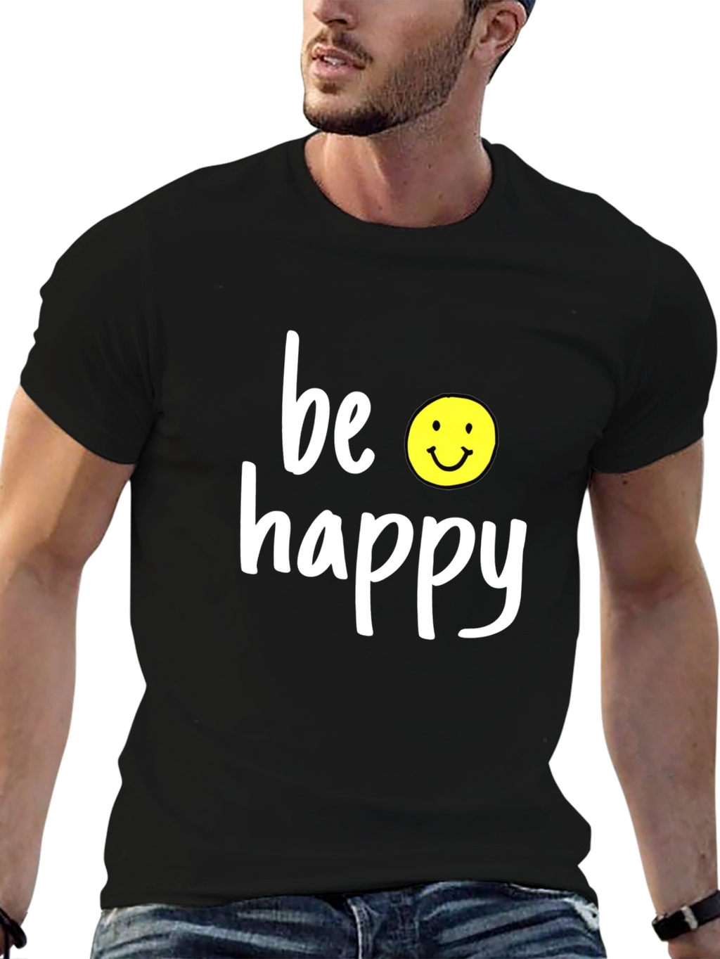 Be Happy Graphic Tee - Black Casual T-Shirt