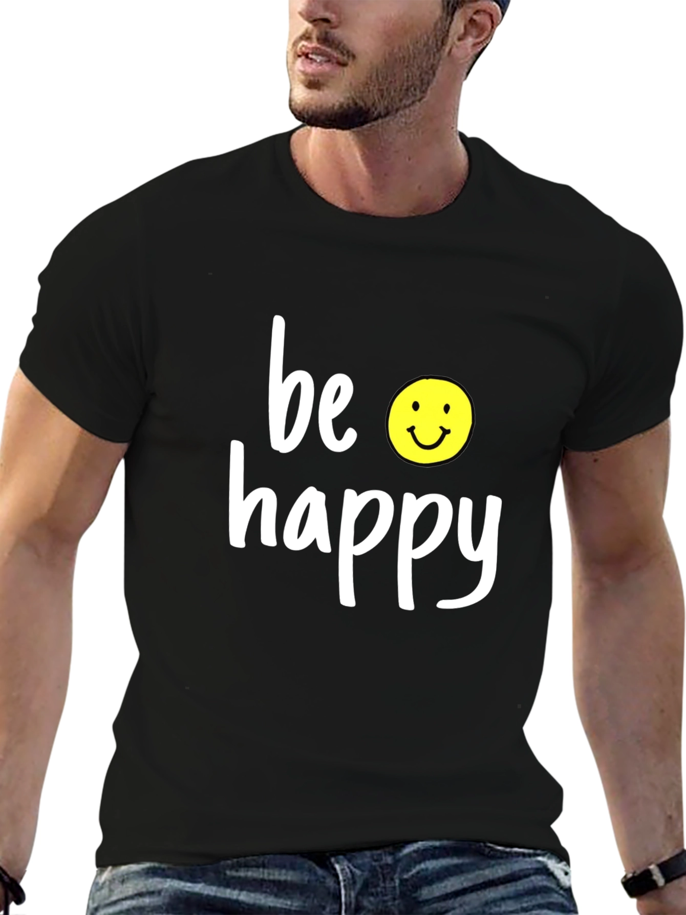 Be Happy Graphic Tee - Black Casual T-Shirt