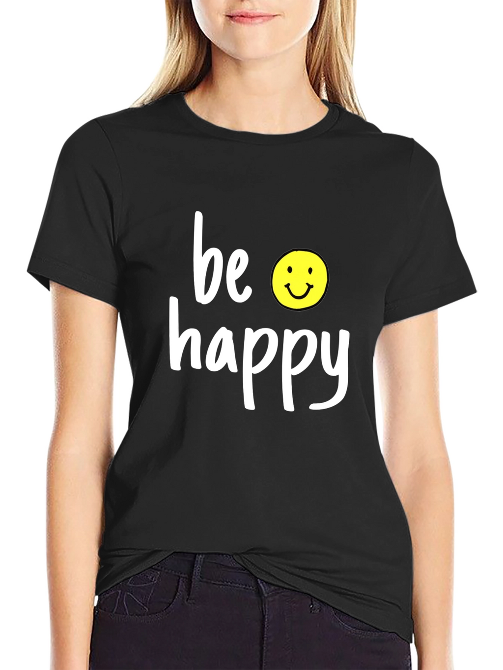 Be Happy Graphic Tee - Black Casual T-Shirt