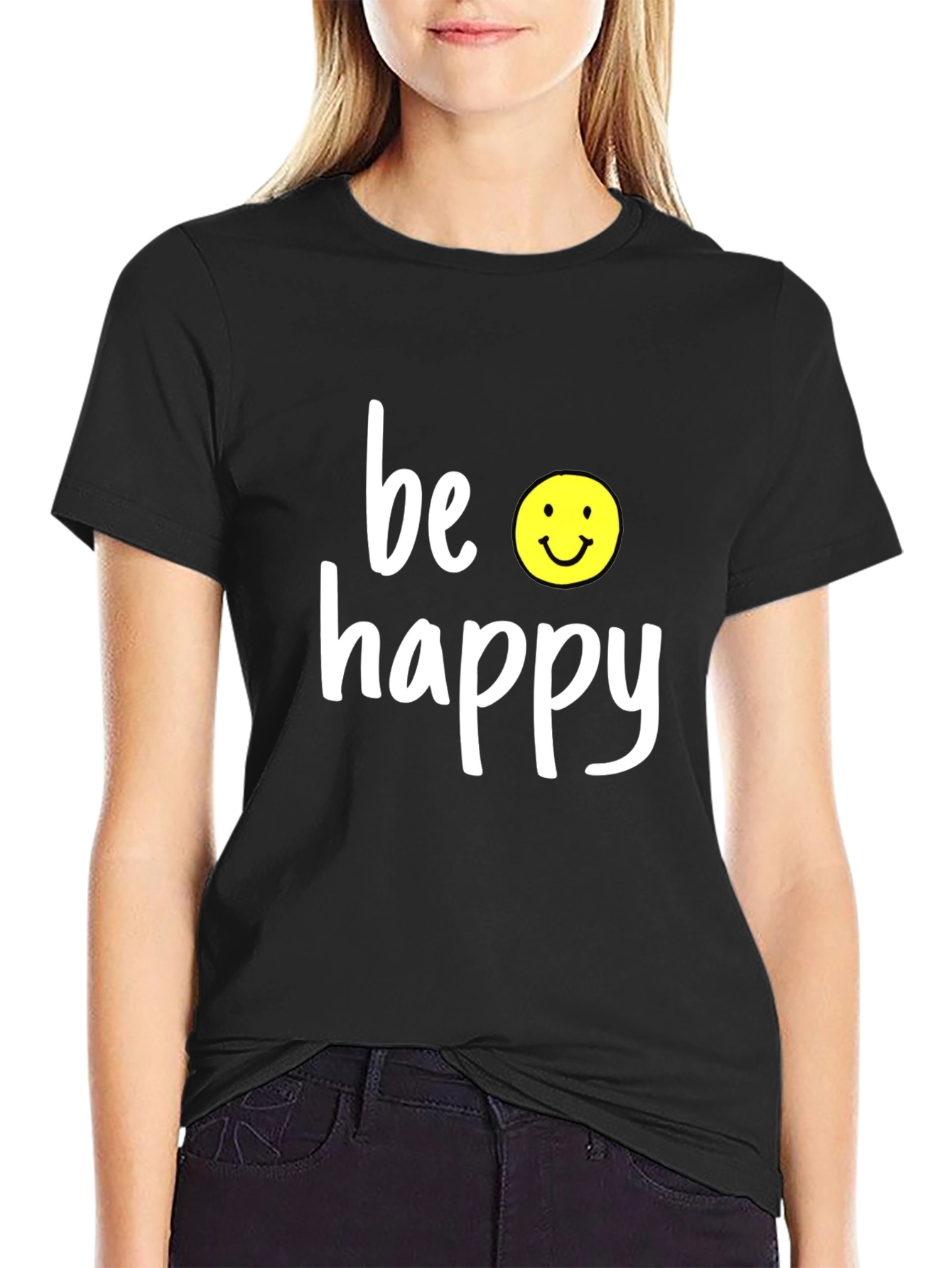 Be Happy Graphic Tee - Black Casual T-Shirt