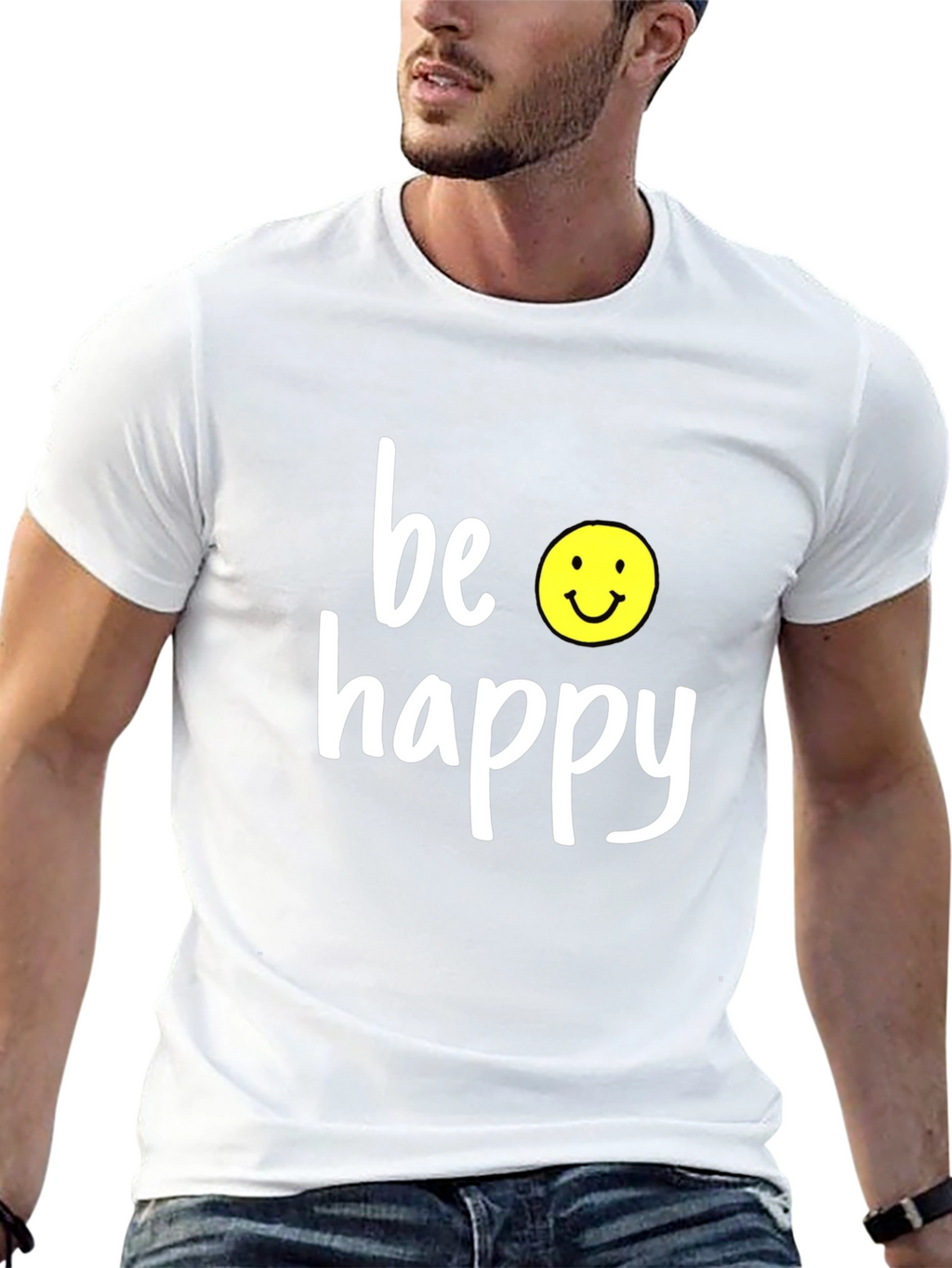Be Happy Graphic Tee - Black Casual T-Shirt