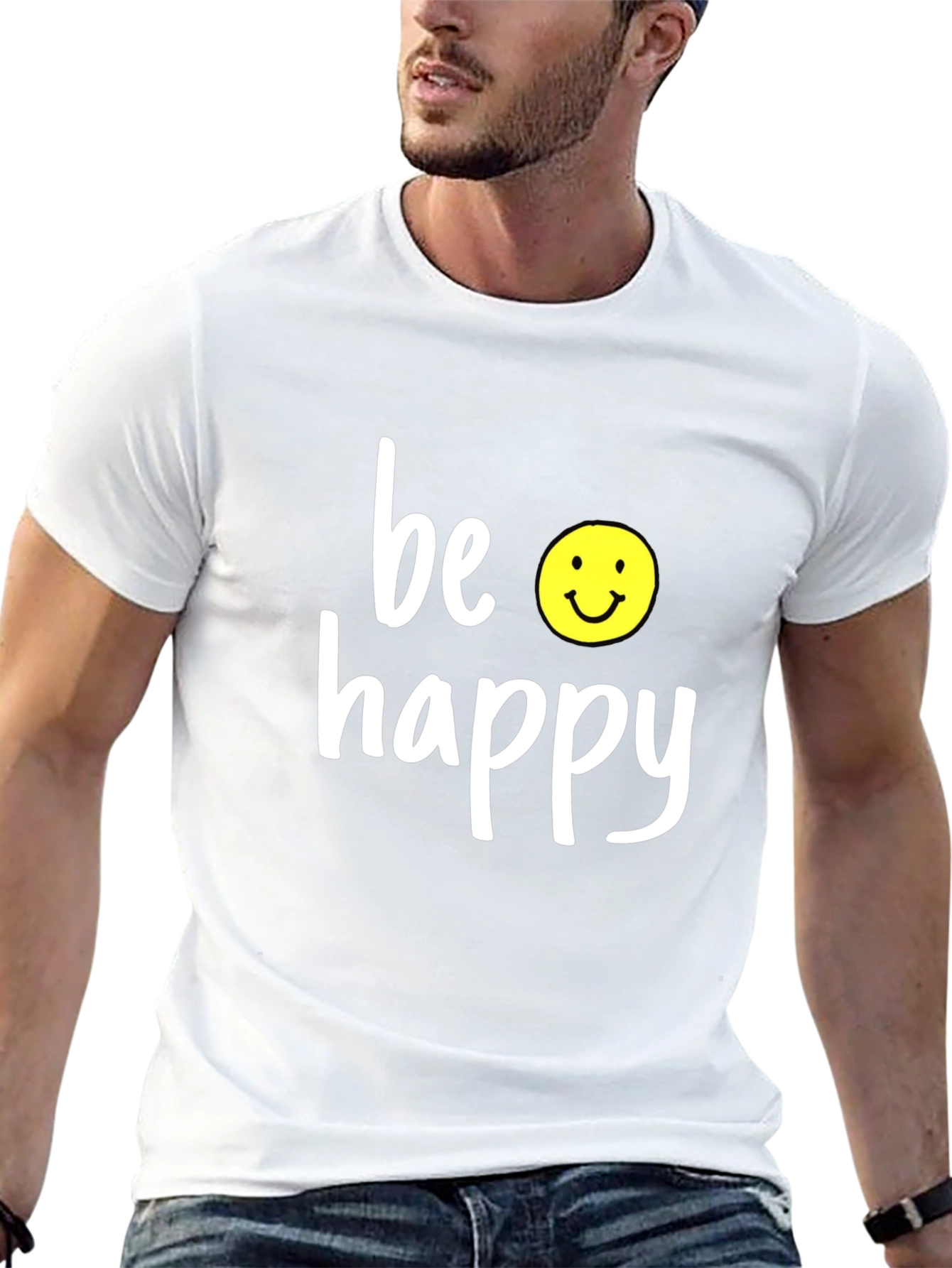 Be Happy Graphic Tee - Black Casual T-Shirt