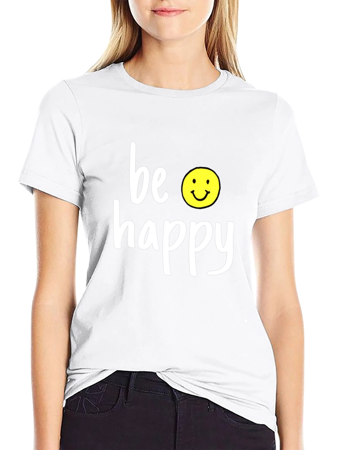 Be Happy Graphic Tee - Black Casual T-Shirt