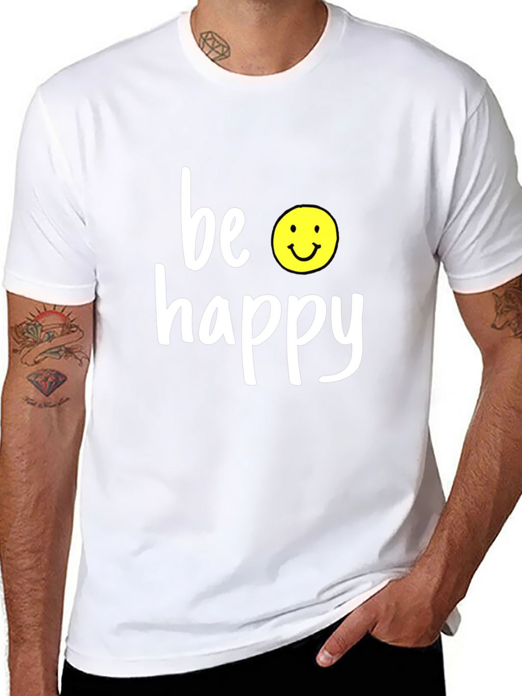 Be Happy Graphic Tee - Black Casual T-Shirt