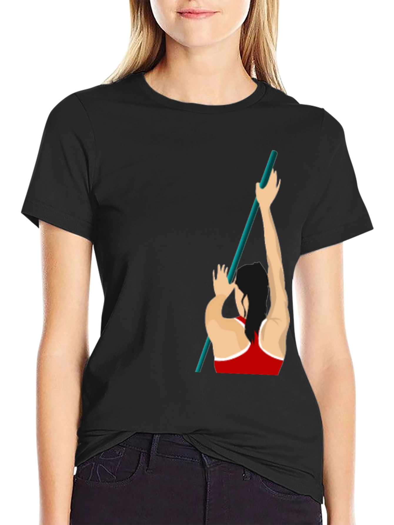 Pole Vaulting Graphic T-Shirt - Sporty Black Tee