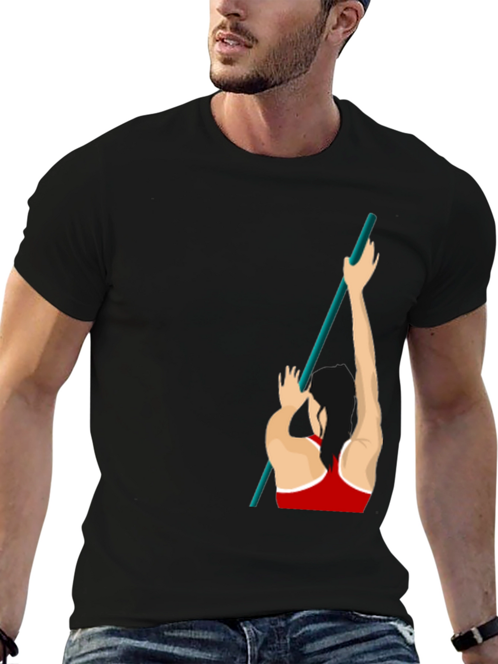 Pole Vaulting Graphic T-Shirt - Sporty Black Tee
