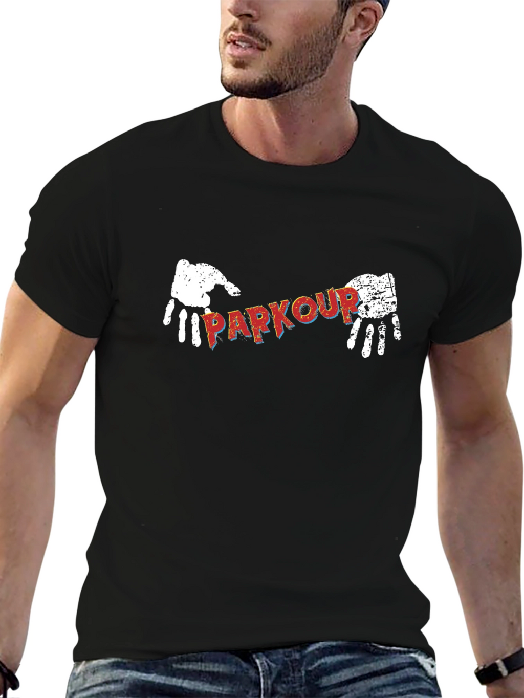 Parkour Graphic Print Black T-Shirt