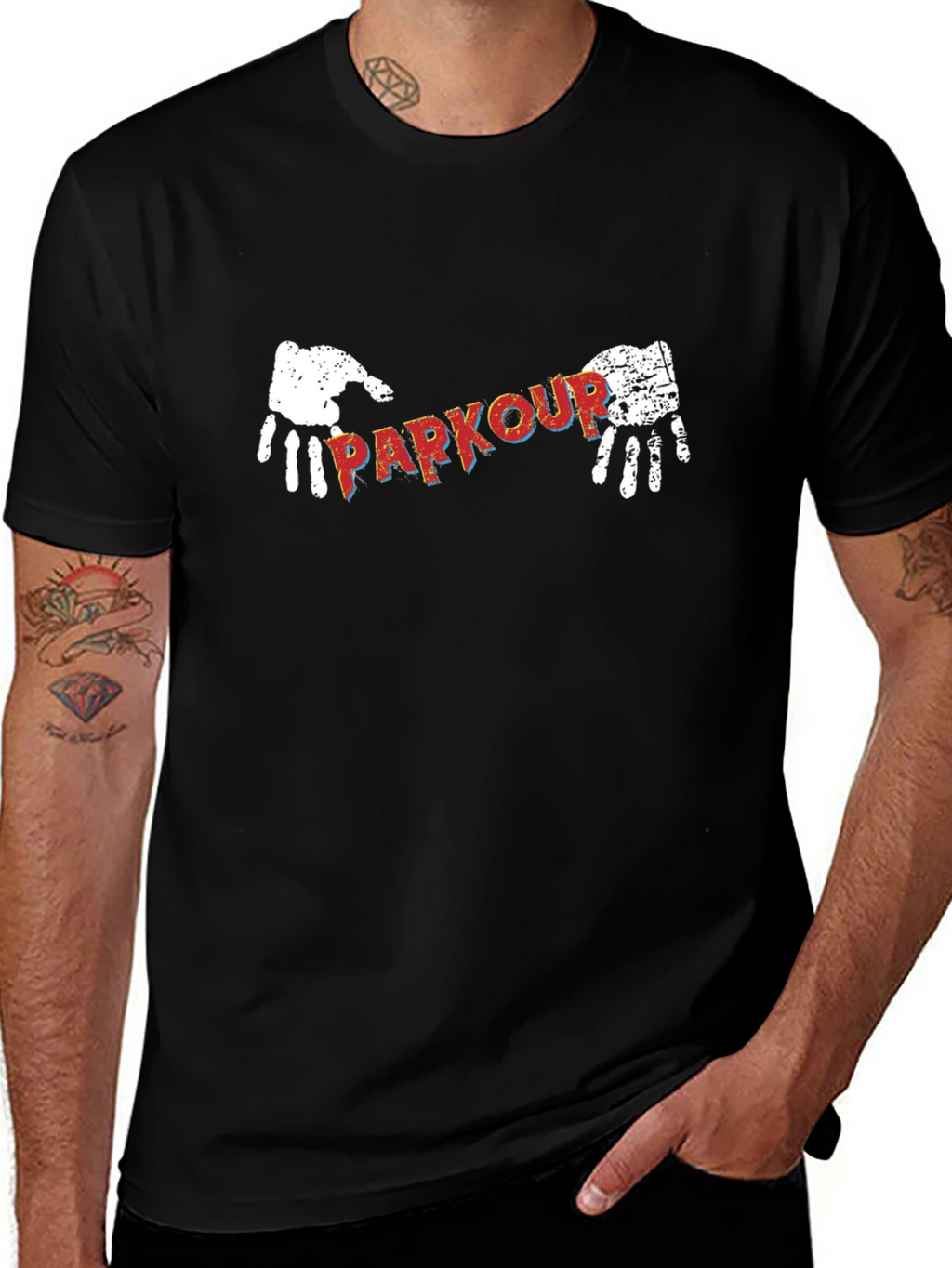 Parkour Graphic Print Black T-Shirt