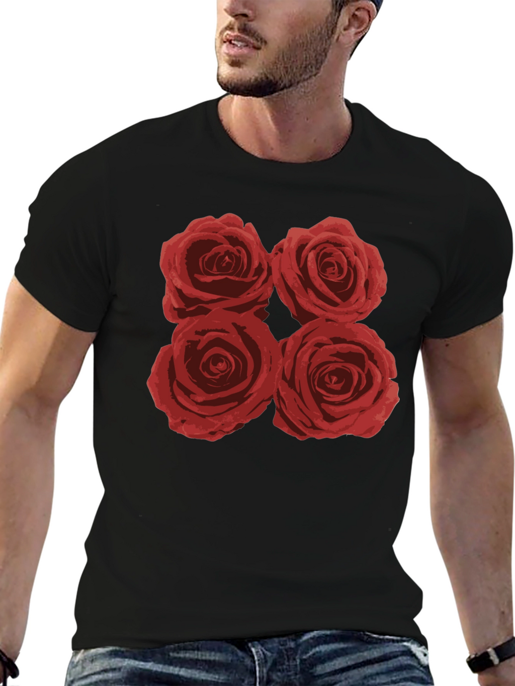 Floral Rose T-Shirt - Classic Black Cotton Tee