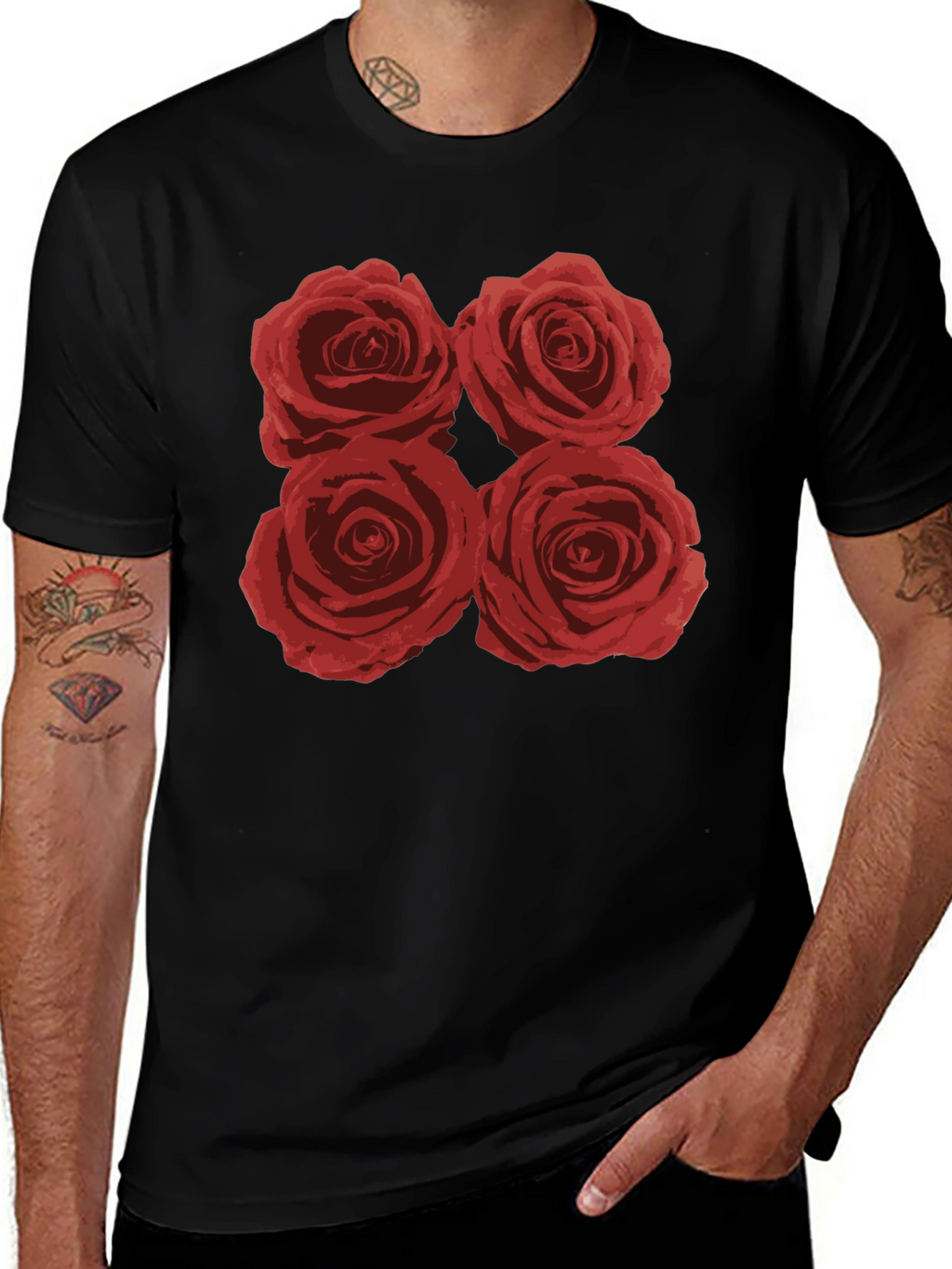 Floral Rose T-Shirt - Classic Black Cotton Tee