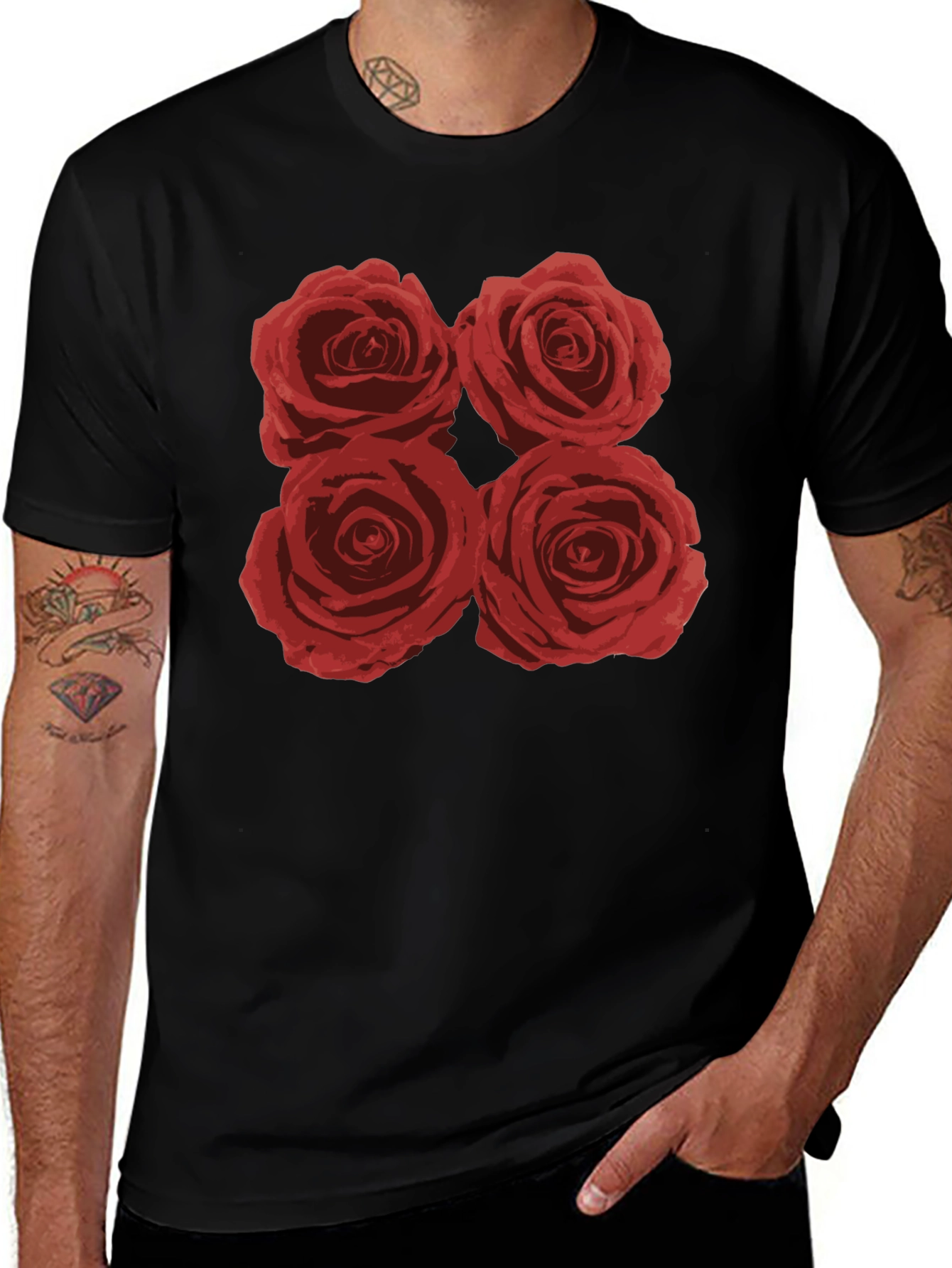 Floral Rose T-Shirt - Classic Black Cotton Tee