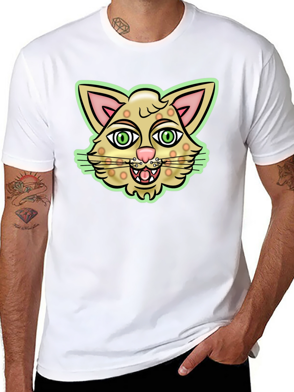 Cartoon Cat Graphic Black T-Shirt