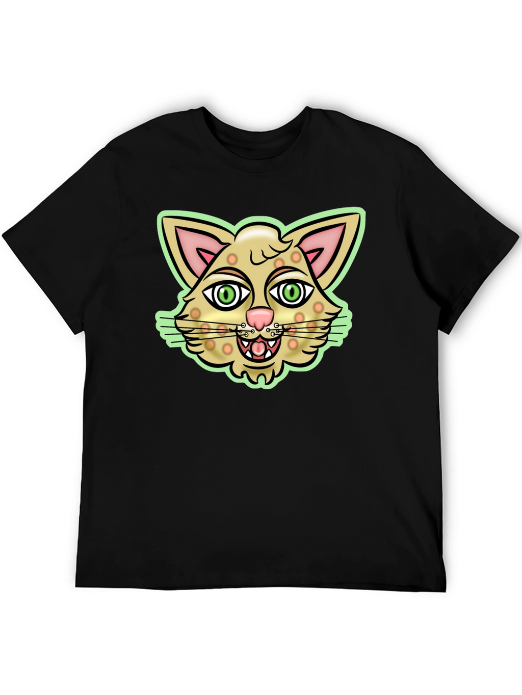 Cartoon Cat Graphic Black T-Shirt