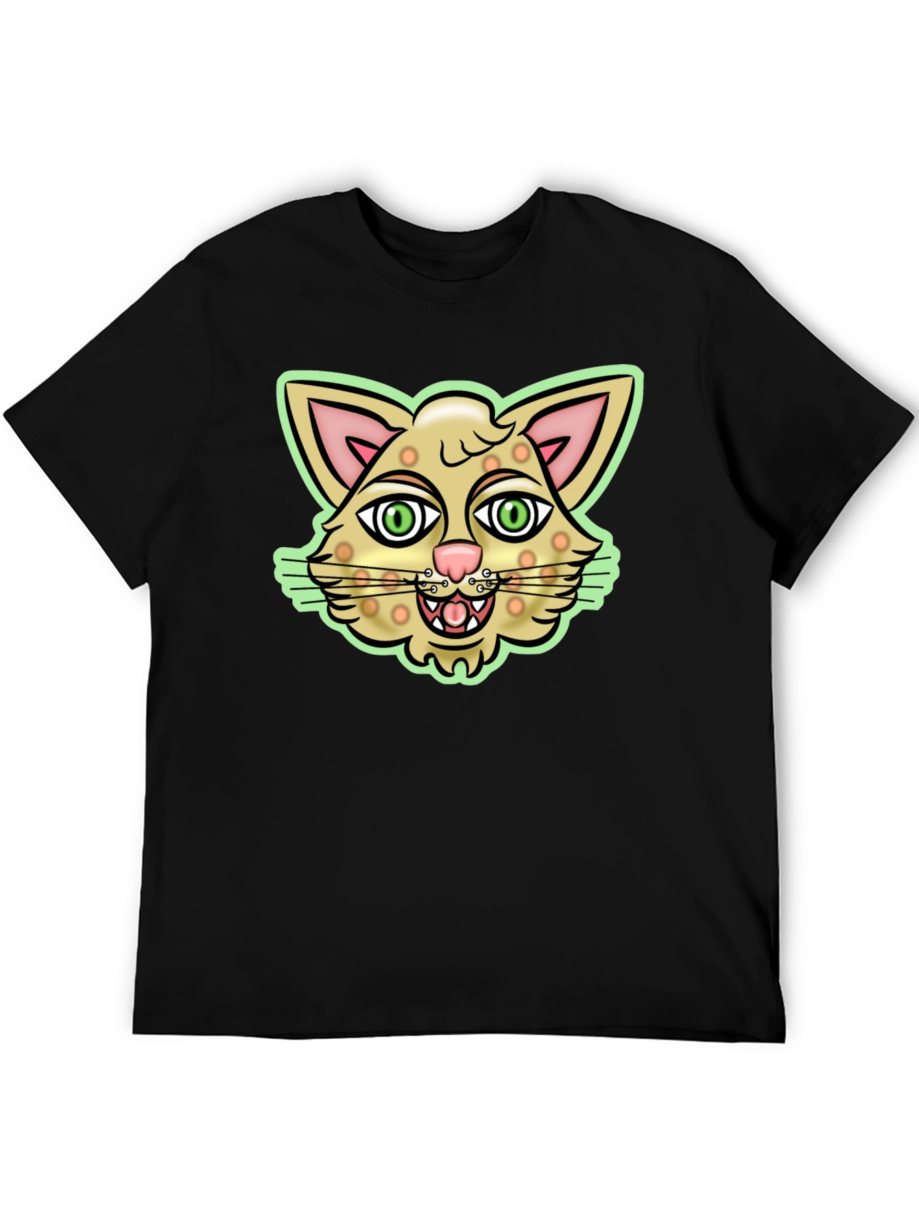 Cartoon Cat Graphic Black T-Shirt