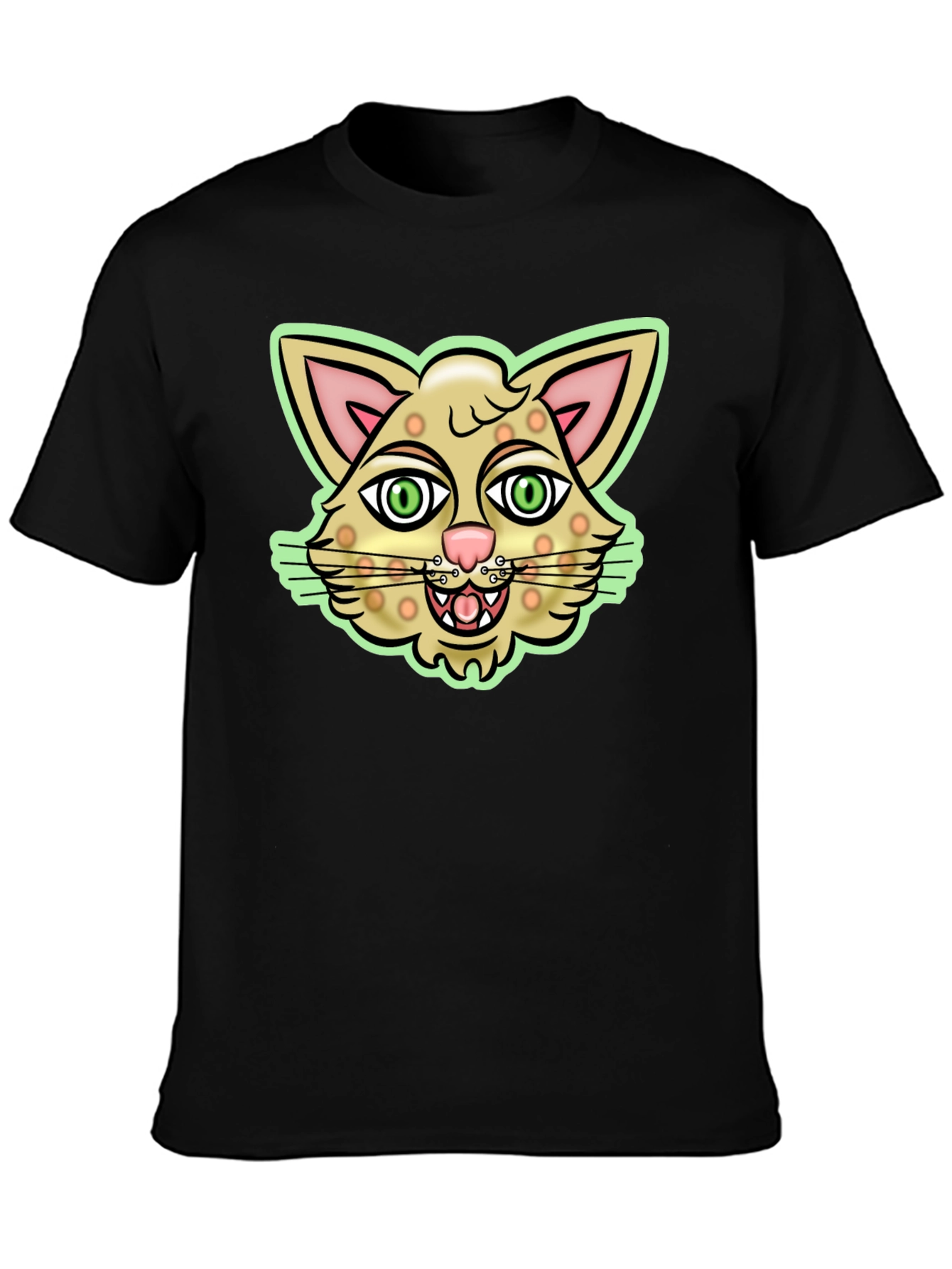Cartoon Cat Graphic Black T-Shirt