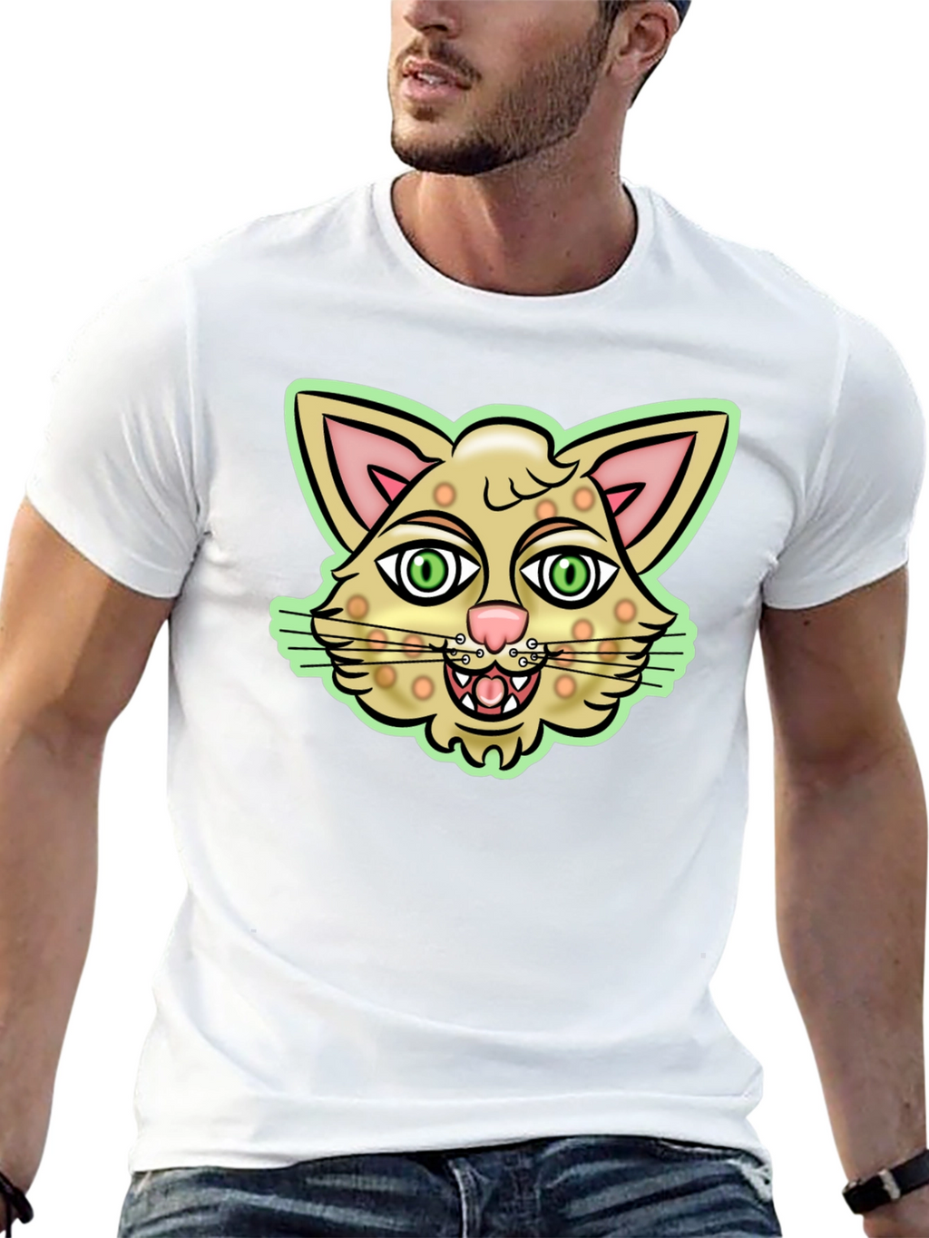 Cartoon Cat Graphic Black T-Shirt