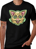 Cartoon Cat Graphic Black T-Shirt