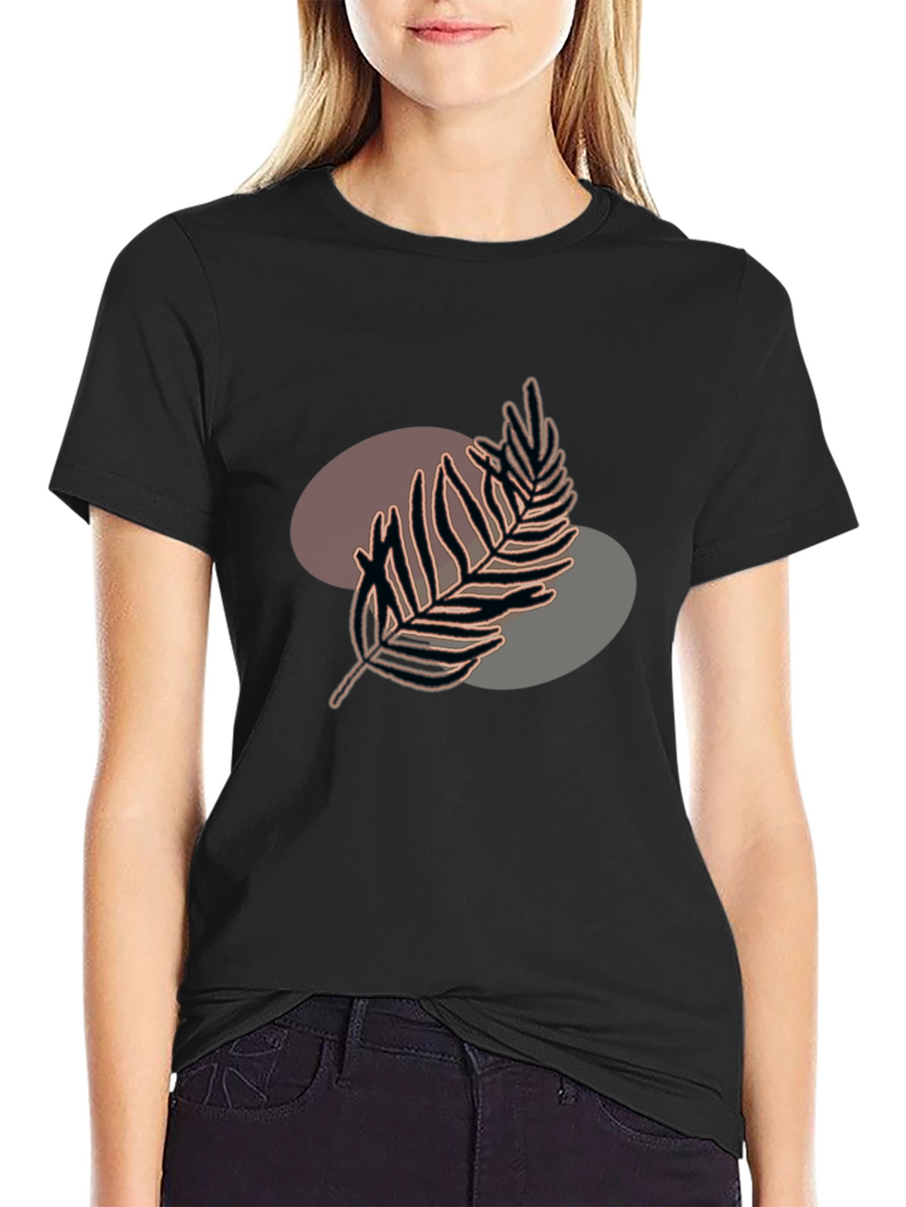 Modern Leaf Graphic Tee - Black Casual T-Shirt