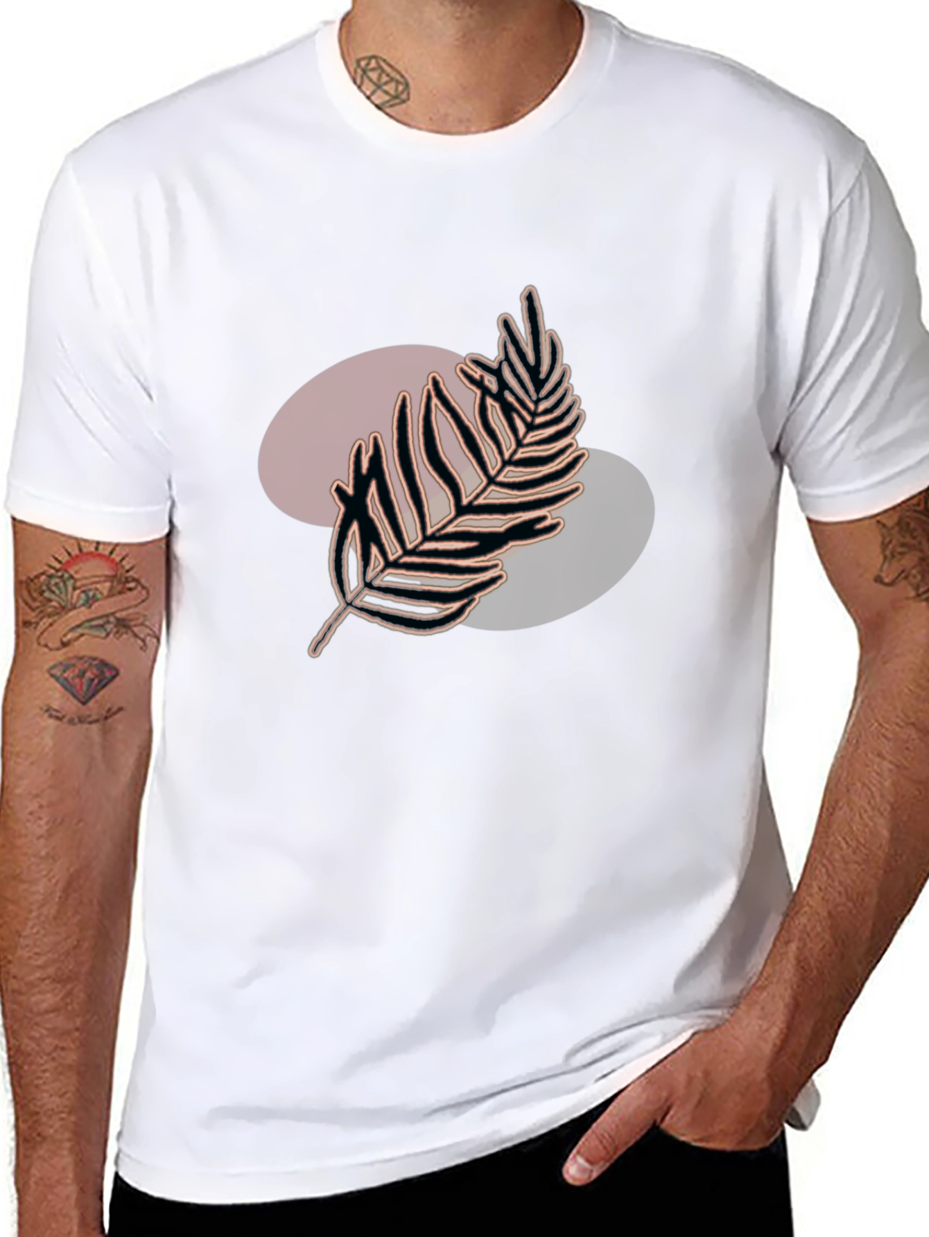 Modern Leaf Graphic Tee - Black Casual T-Shirt