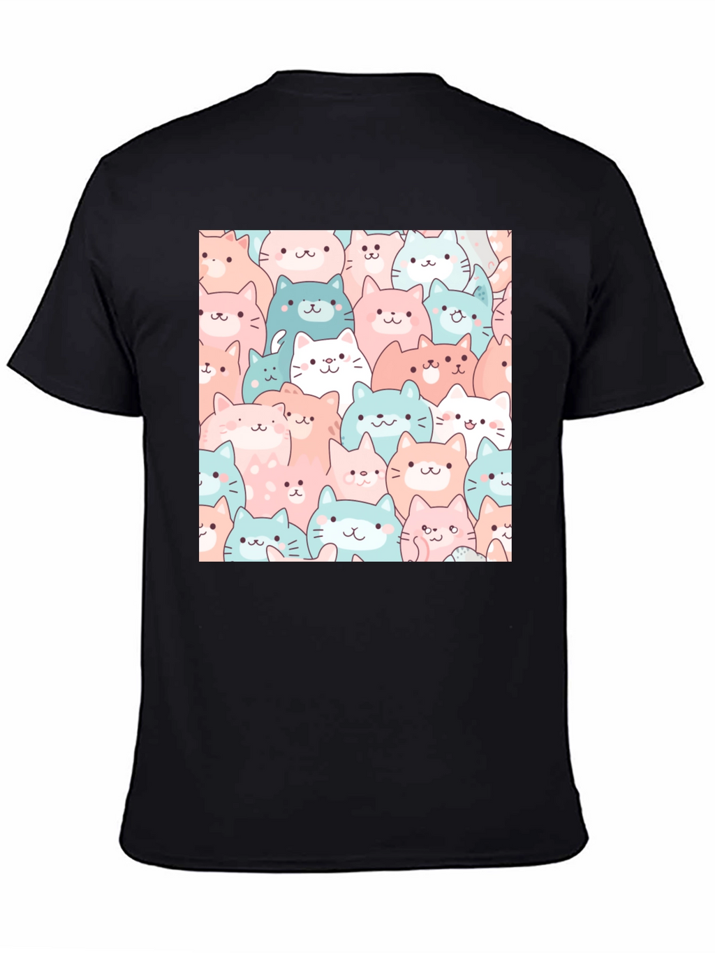 Cute Cats Pattern Black T-Shirt
