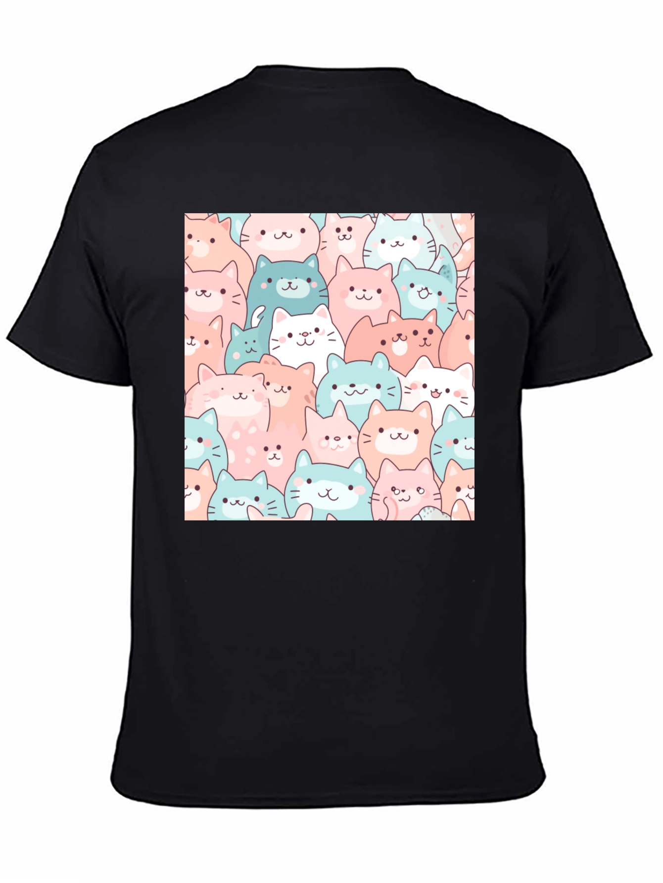 Cute Cats Pattern Black T-Shirt