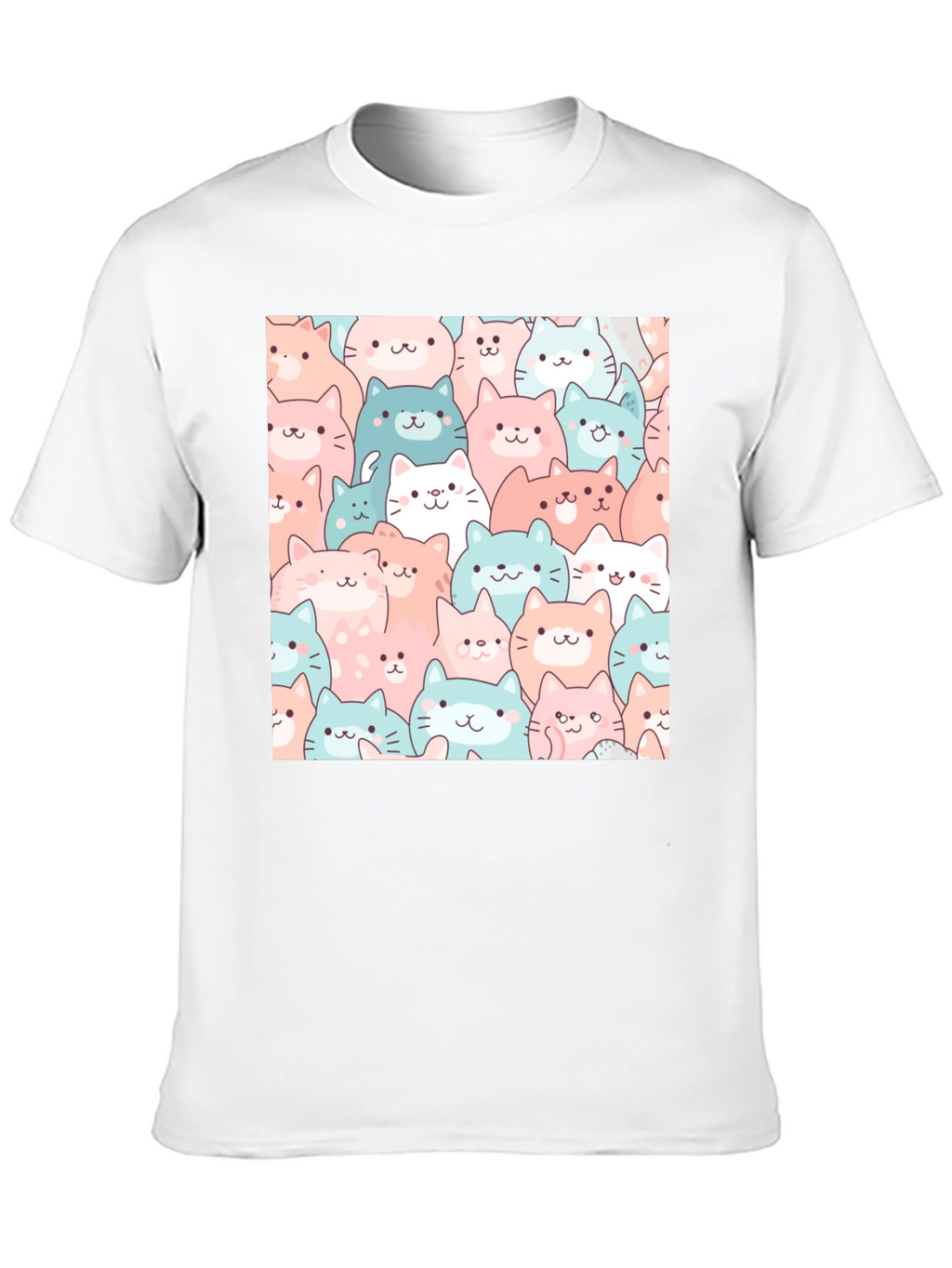 Cute Cats Pattern Black T-Shirt