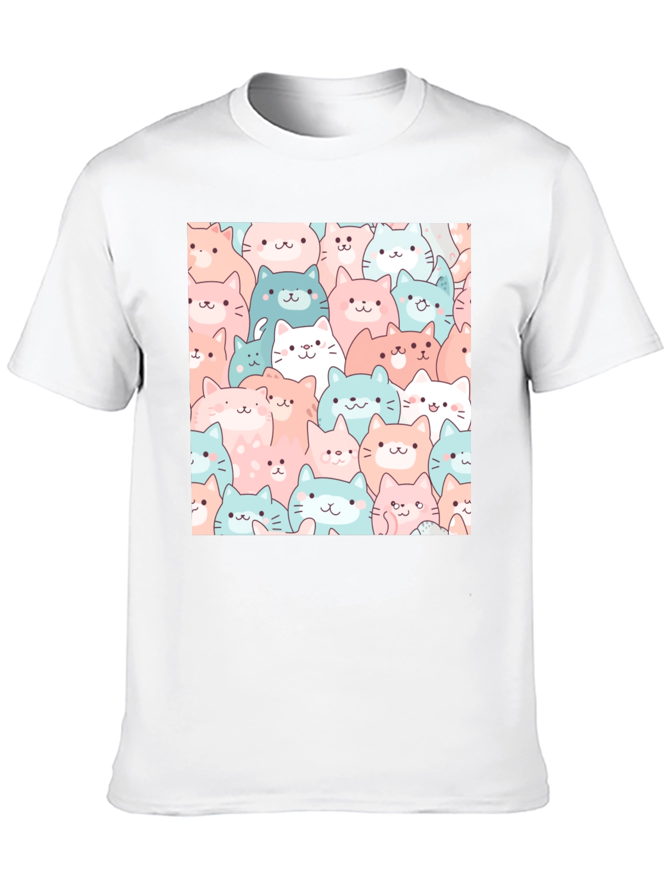 Cute Cats Pattern Black T-Shirt