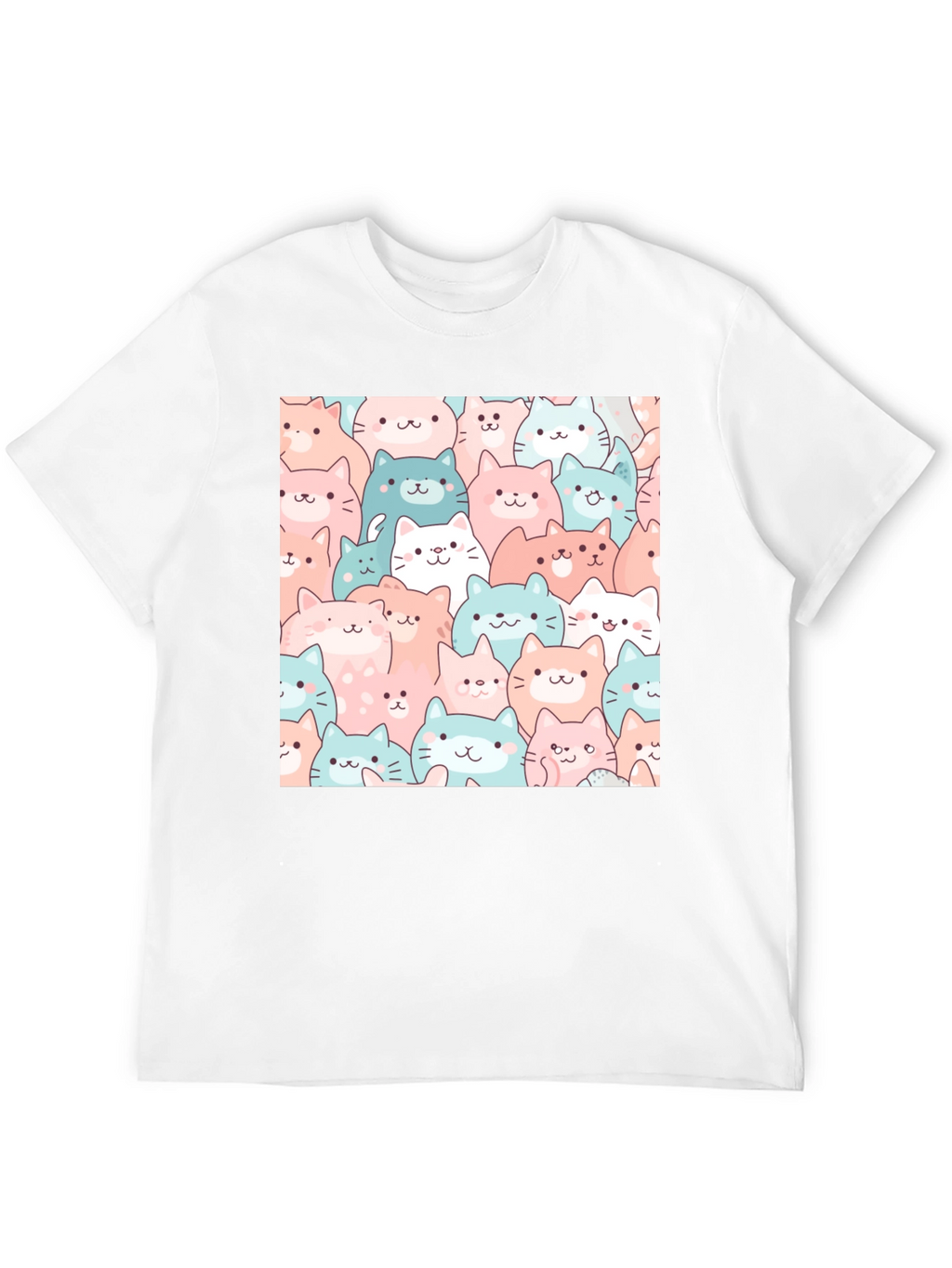 Cute Cats Pattern Black T-Shirt