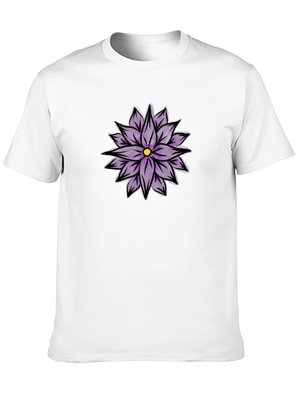 Black T-Shirt with Purple Flower Design