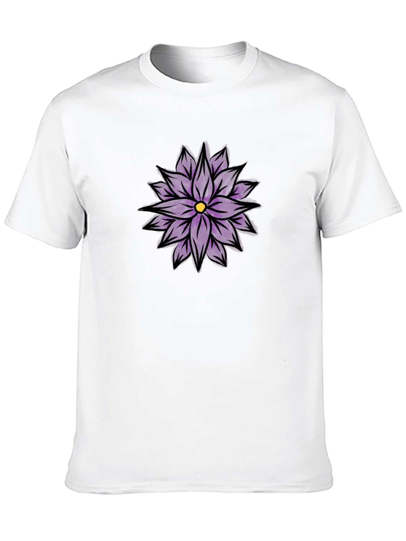 Black T-Shirt with Purple Flower Design