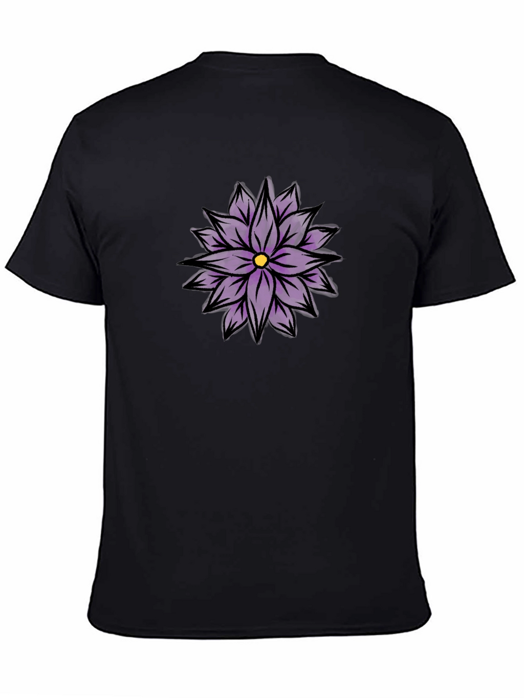 Black T-Shirt with Purple Flower Design