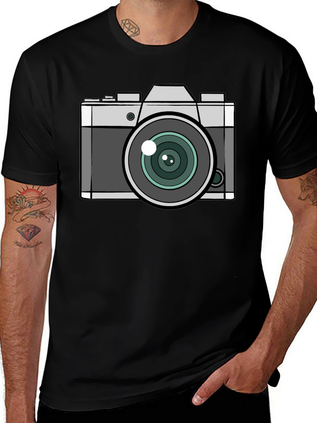 Camera Graphic T-Shirt - Black Crew Neck Tee