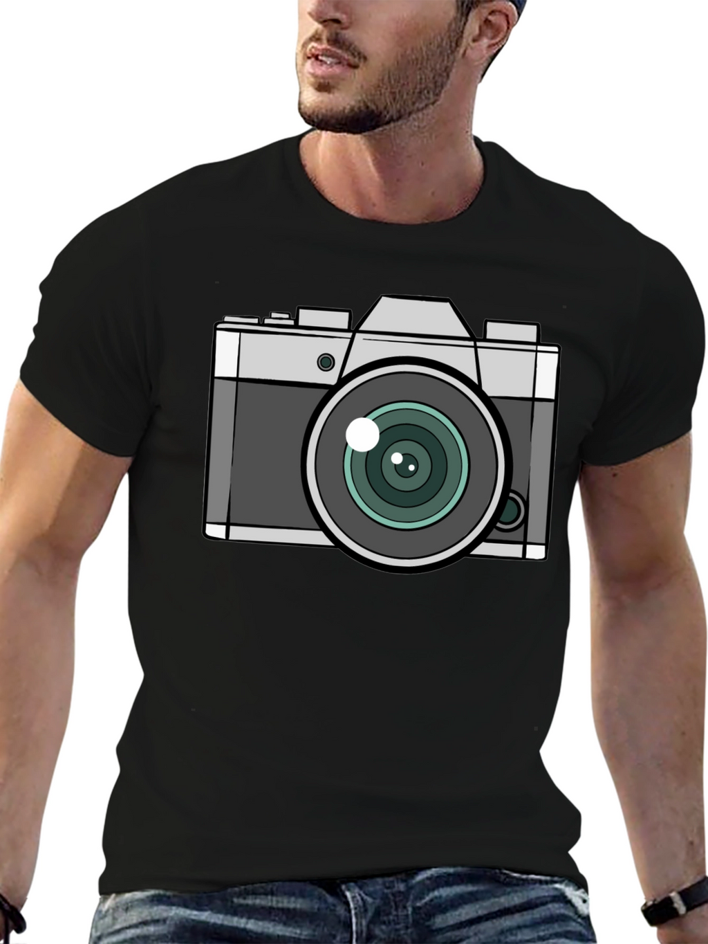 Camera Graphic T-Shirt - Black Crew Neck Tee