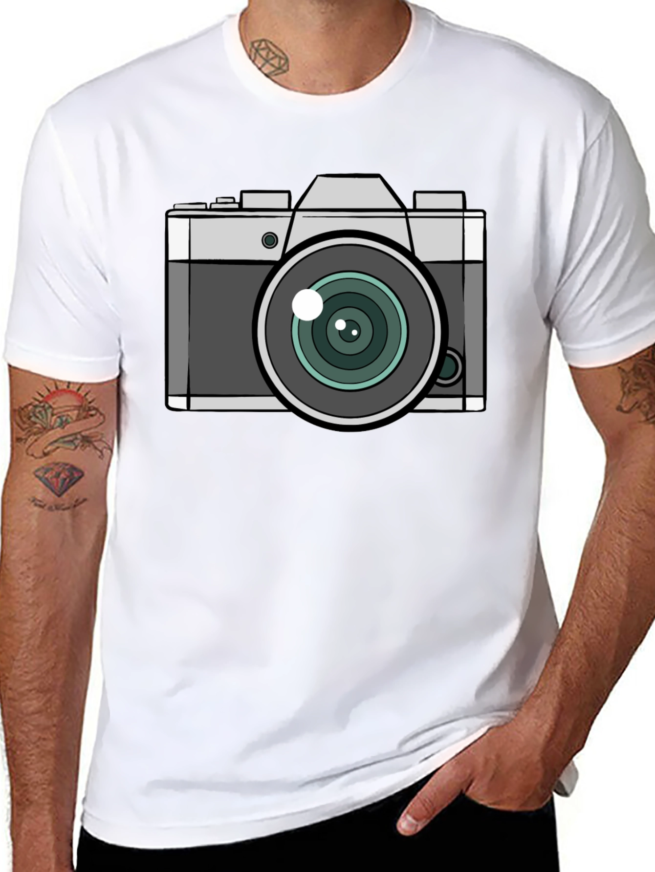 Camera Graphic T-Shirt - Black Crew Neck Tee