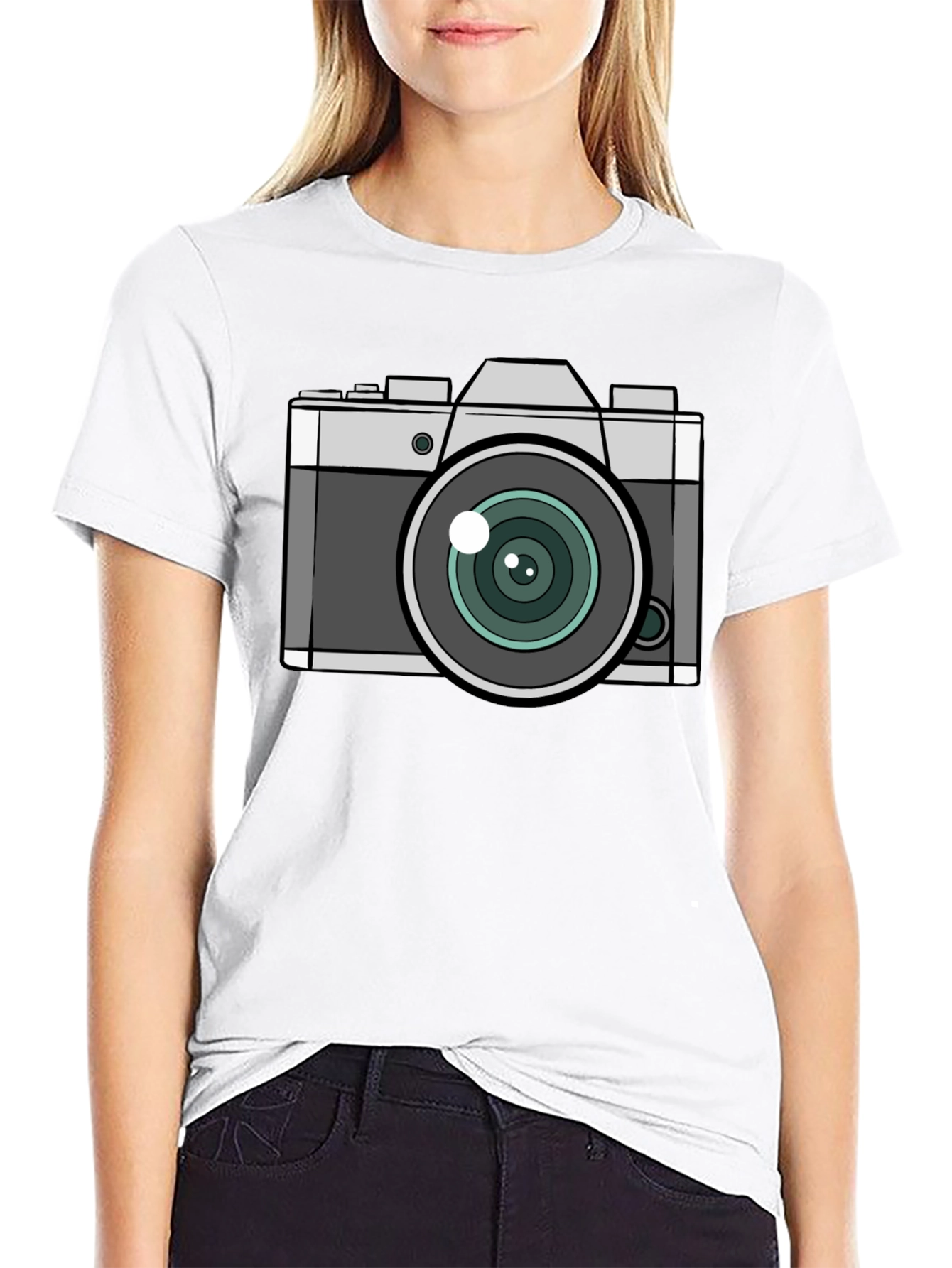 Camera Graphic T-Shirt - Black Crew Neck Tee