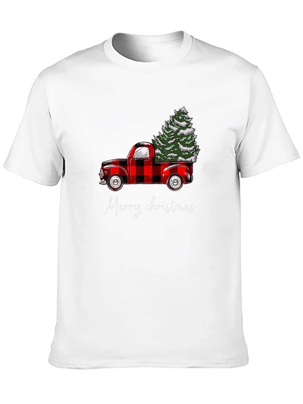 Merry Christmas Red Truck Tree Graphic Tee