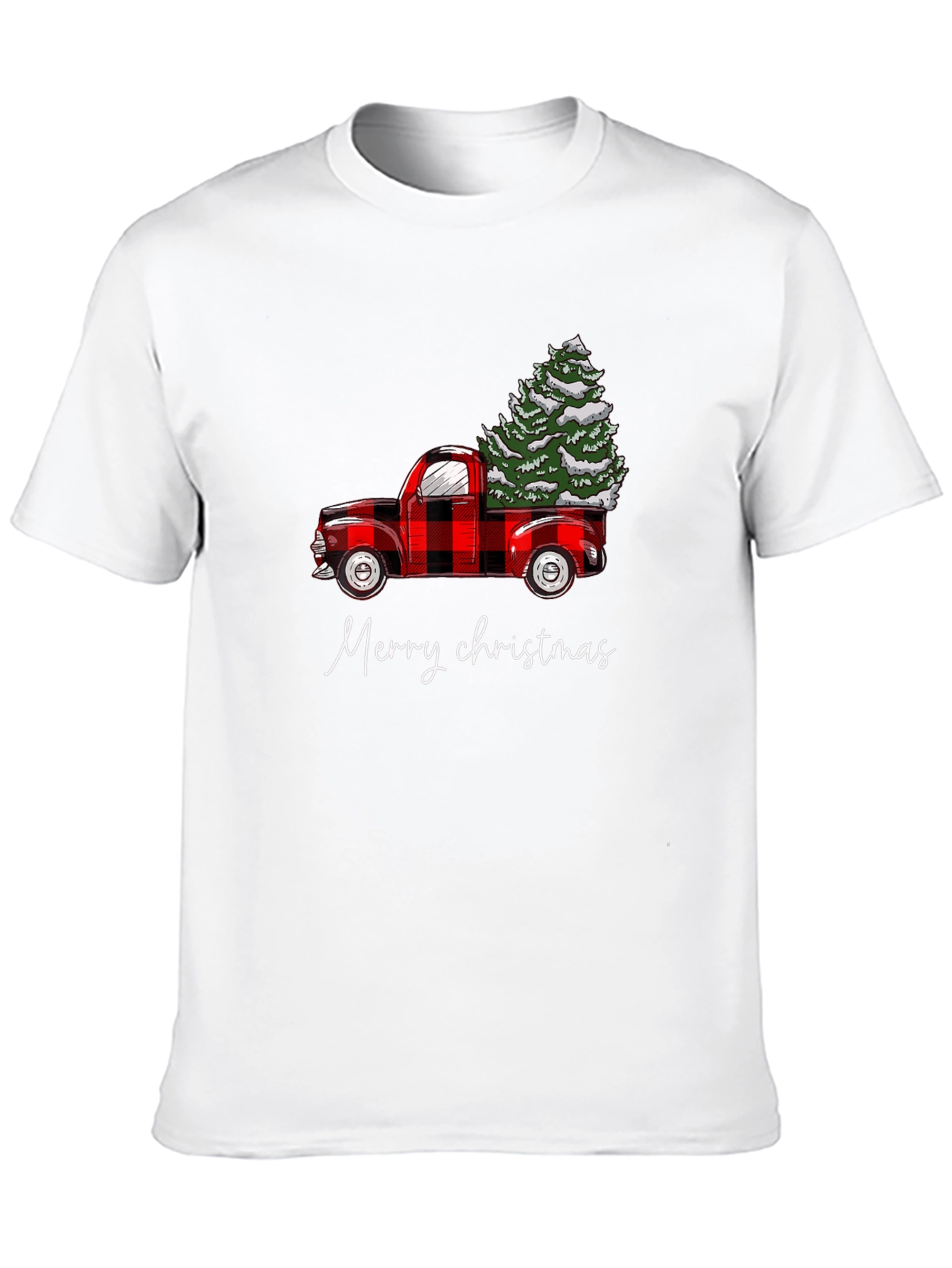 Merry Christmas Red Truck Tree Graphic Tee